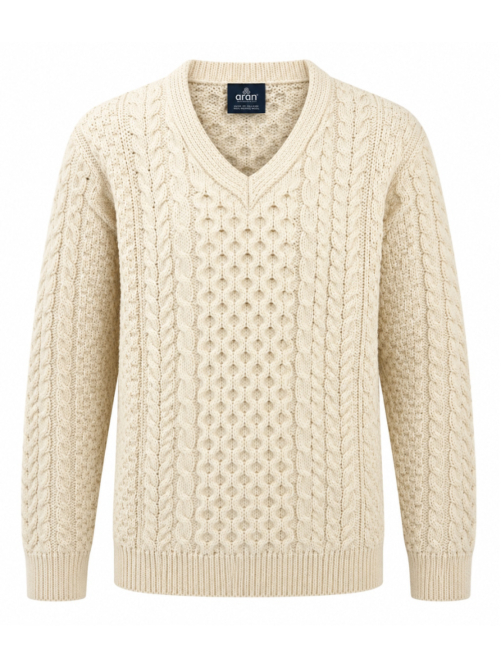 Aran Woollen Mills Irish Merino Wool Fisherman Cable Sweater Cream Med